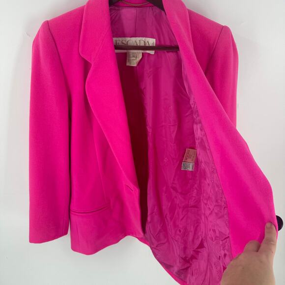 Vintage Escada Hot Pink Wool Blend One Button Blazer Jacket Size EU34 - Picture 7 of 12